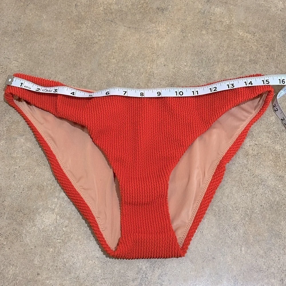 NWT J. Crew Curved Waist Cheeky Bikini Bottom Red Textured Size L